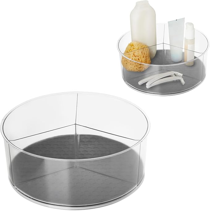 Spectrum Divided Turntable Organizer 11 in Charcoal Gray Lazy Susan Storage Organizer, 3 Divider Rotating Lazy Susan for Cabinet Fridge Pantry Table Countertop Under Sink Bath Kitchen Organization by Unknown