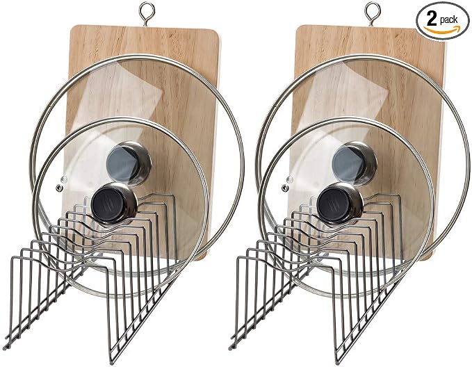 SANNO Pot Lid Organizer, Kitchen Plate Rack Holder Rest, Plates, Cutting Boards Bakeware, Cooling, Pots & Pans, Serving Trays,Lids Holder Rack,Nickel,Set of 2 by SANNO