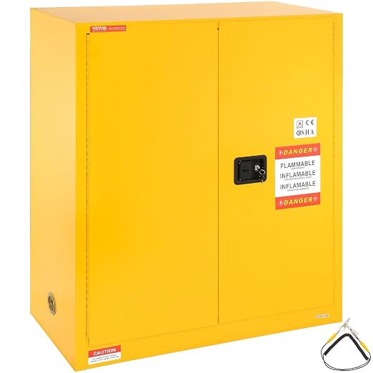 VEVOR Flammable Cabinet 18" x 43" x 50", Cold-Rolled Steel Flammable Liquid Storage Cabinet 34 Gal with 2 Adjustable Shelves/2 Manual Closing Doors for Industrial Use, Yellow | For Industrial Use, Cold-Rolled Steel, 34 Gal, with 2 Adjustable Shelves, 2... - Image 9