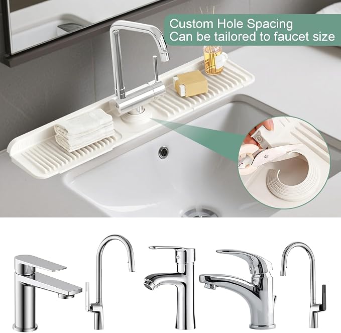 24 Inch Upgraded Draining Mat Folding faucet Mat for Bathroom Sink Splash Guard 7° Slope with Button Lock Water Draining Pad for Kitchen Bathroom Bar(Beige) - Image 8