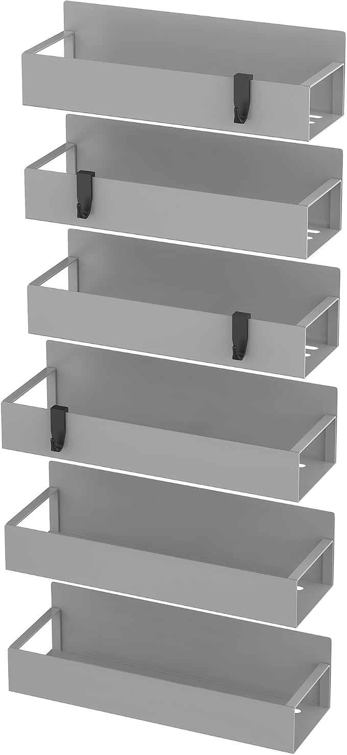 Metal Magnetic Spice Rack for Refrigerator Gray, 6 Pack | Magnetic Shelves Heavy Duty for Fridge in Kitchen, Seasoning Storage Organizer, For Oven Washer and Dryer, For Heavier Items - Image 6