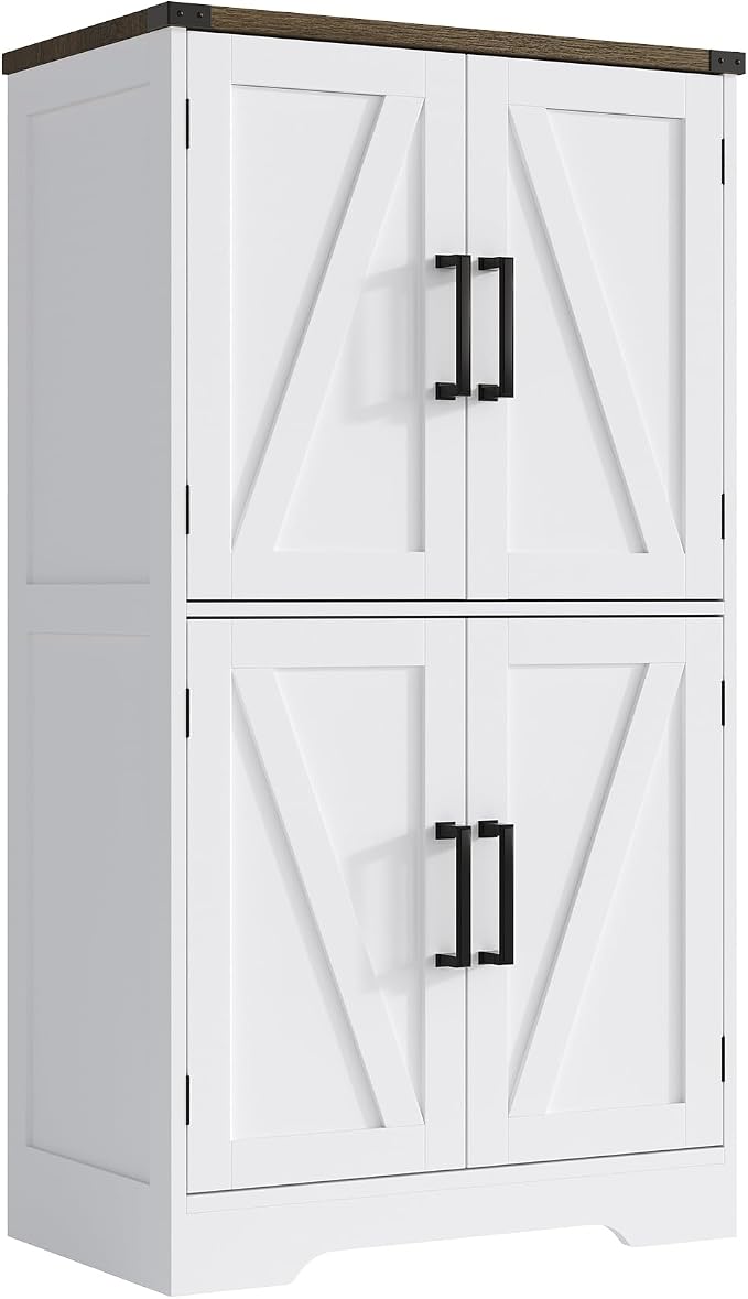 Treocho Farmhouse Bathroom Floor Cabinet with Adjustable Shelves | 13.78"D x 23.62"W x 43.46"H, Freestanding Kitchen Pantry Cabinet, Cupboard for Living Room, Dining Room, White - Image 3