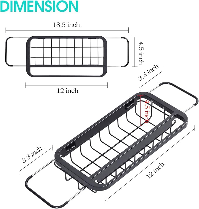 TOOLF Expandable Sink Caddy with Dish Towel Bar, Adjustable Over-The-Sink Organizer for Kitchen, Rustproof Sponge Holder and Drying Rack - Image 6