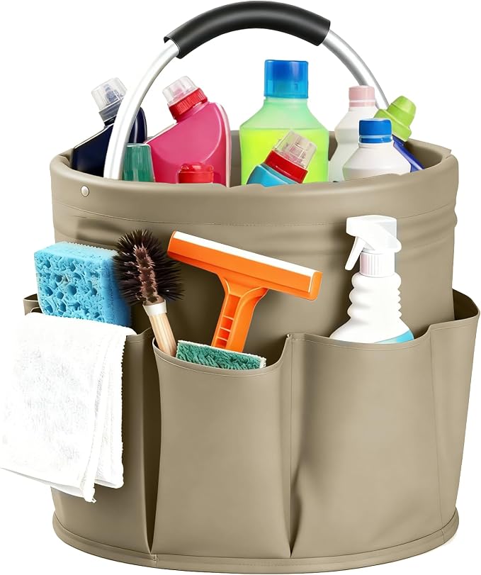Cleaning Caddy with Handle, for Cleaning Supplies Organizer Bucket | Foldable Storage Tote with 6 Pockets,17L Large Capacity Basket for Household Organizer,Laundry Room,Bathroom & Home by Unknown