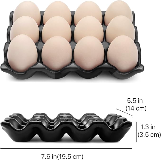 Flexzion 12 Cup Ceramic Egg Tray - Whole Dozen Porcelain Egg Holder Container Storage Organizer Decorative Serving Stand Serveware for Refrigerator Countertop - Image 7