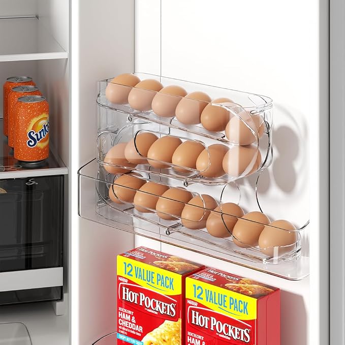 Clear FIFO Egg Holder for Fridge, Egg Dispenser for Eggs 36 Count | 2-Pack Automatic Rolling Egg Organizer for Refrigerator, Space-Saving Egg Roller/Container/Storage for Kitchen Countertop - Image 3