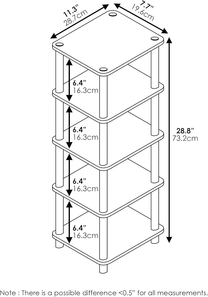 Furinno Turn-N-Tube Toolless 4-Tier Storage Shelves, Espresso | Narrow Open Frame Book Shelf with Storage Bins, for Organization, for Living Room, Garage, Home Office - Image 3