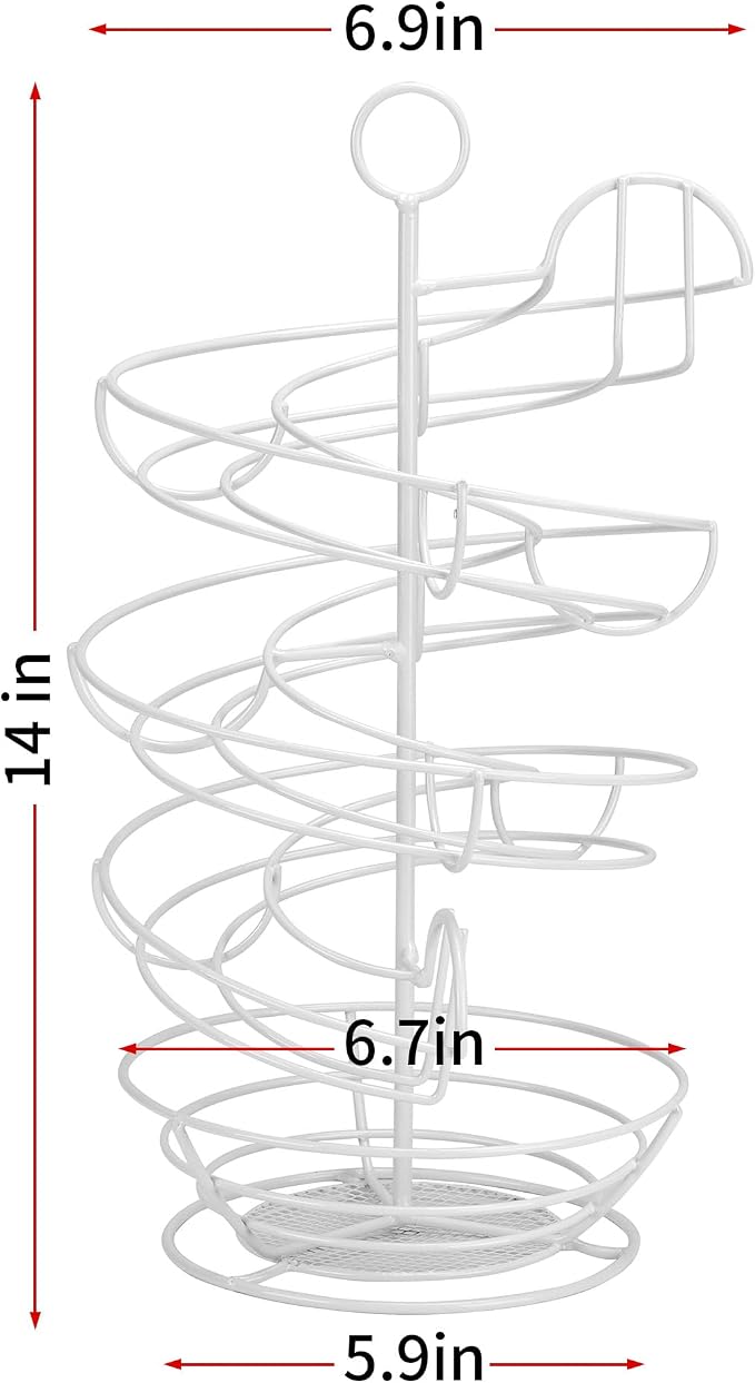 White Spiral Egg Holder Countertop, Metal Egg Skelter, Egg Dispenser Rack with Storage Basket for Countertop, Kitchen - Image 2