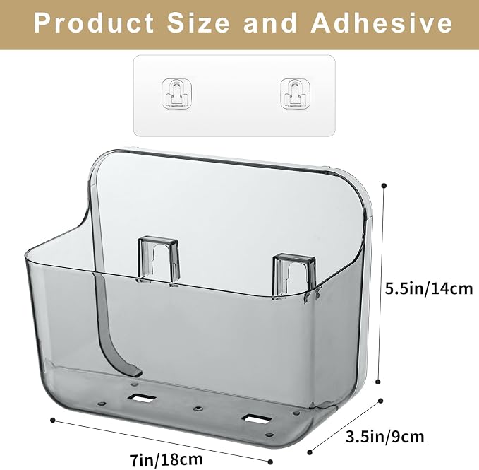 2 Pack Adhesive Cabinet Door Organizer, Compact Kitchen Under Sink Organizer, Lid Storage Container for Pantry Shelves, No-drill Wall Mounted Bathroom Shower Caddy Hanging Closet Organizer(Smoke Gray) - Image 6
