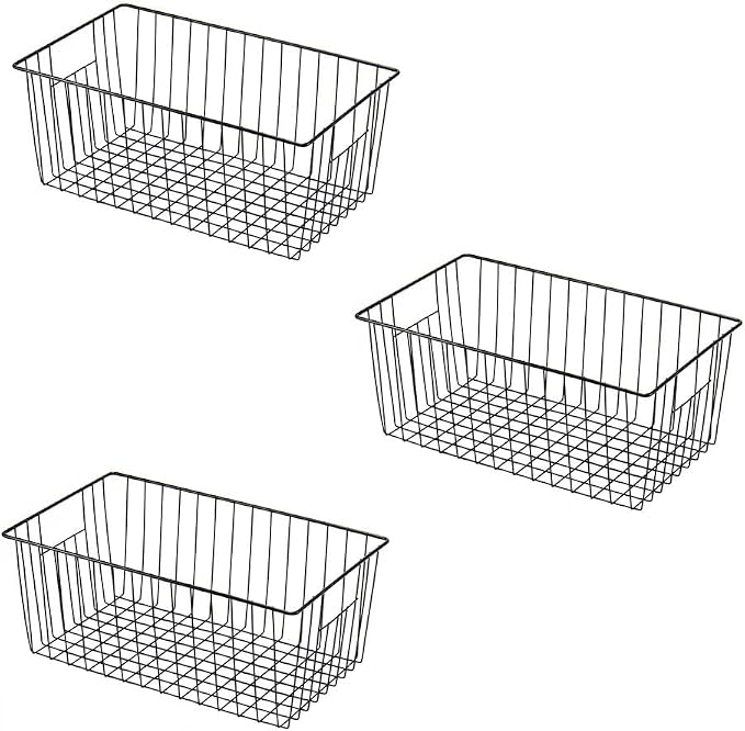 16" L x 12" W Wider Freezer Storage Organizer Baskets Container, Metal Wire Chest Upright Refrigerator Divider Bins with Built-in Handles for Cabinet, Pantry, Closet, Kitchen, Black by Y.Z.Bros