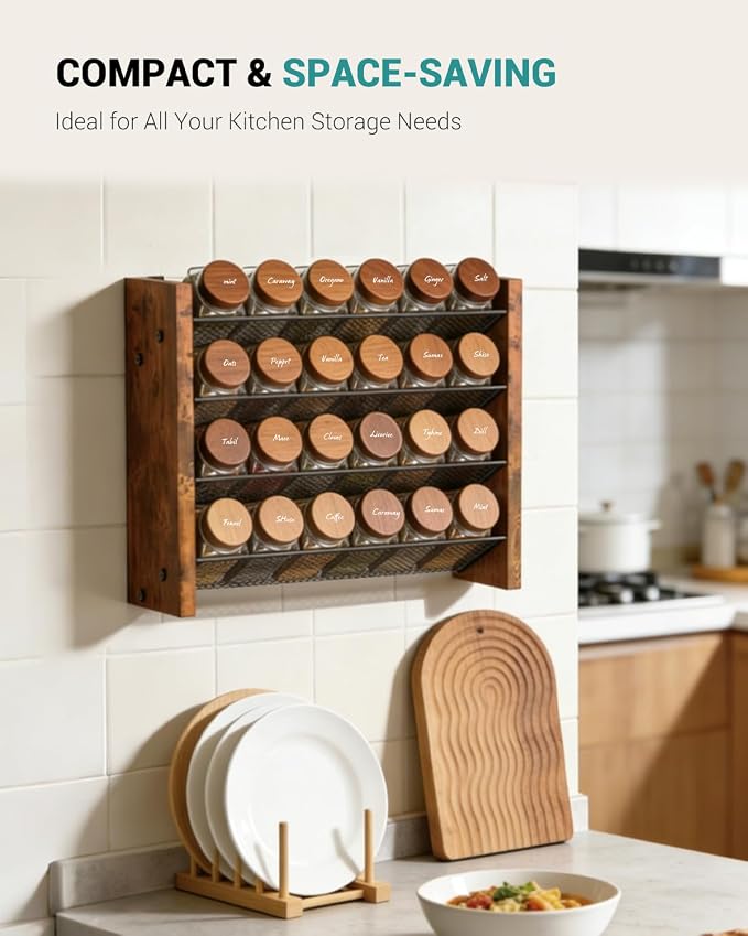 Spice Rack Organizer for Cabinet, Seasoning Organizer, No Jars Included | Wall Mount, Holds 24 Standard 4 oz Jars, Fits Jars Under 1.8 in Wide, 4-Tier Kitchen Countertop Shelf, 12.2" W x 10.3" H - Image 5