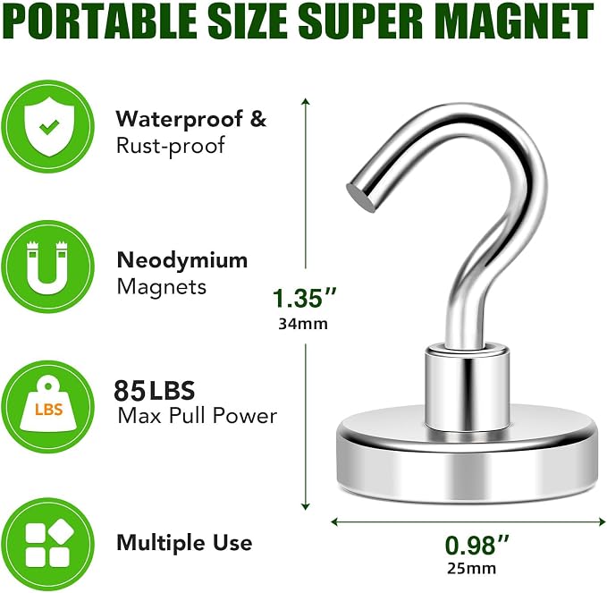 12 Pack Magnetic Hooks Heavy Duty 85lbs Strong Magnets | Metal Hooks for Cruise Cabins Industrial Strength Magnets Hook Perfect for Ships Outdoor Hanging Brackets Refrigerator - Image 7
