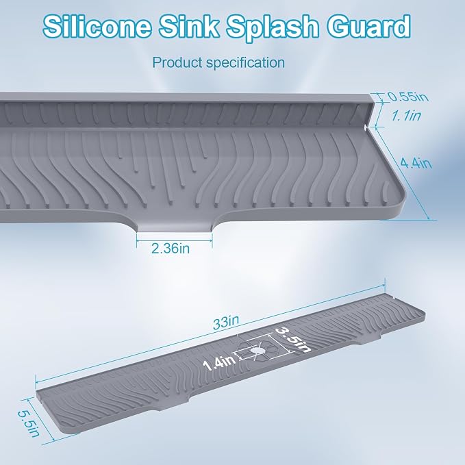 Derlights 33 inch Sink Splash Guard Mat, Silicone Faucet Handle Drip Catcher Tray, Longer Silicone Sink Mat for KitchenBathroom, Drip Protector Splash Countertop (Gray) - Image 4