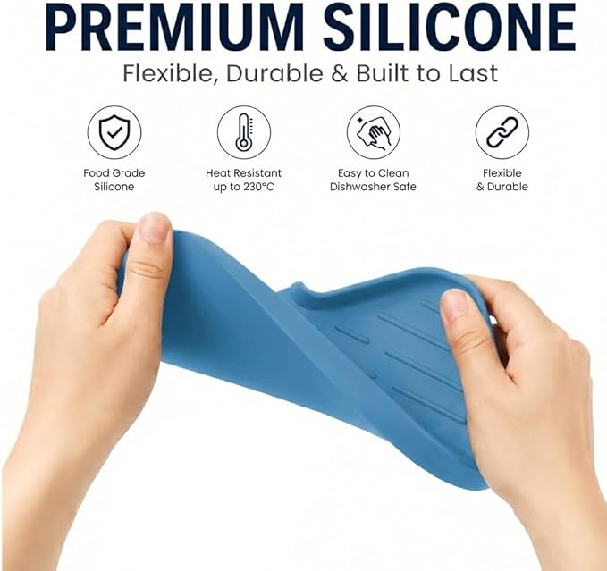 MicoYang Silicone Soap Dish with Drain Spout — Self-Draining Sink Organizer Tray for Bathroom & Kitchen, Sponges, Dispensers & Soap Holder, Non-Slip & Dishwasher Safe, Lichen Blue (Medium, 9.6"×5.3") - Image 3