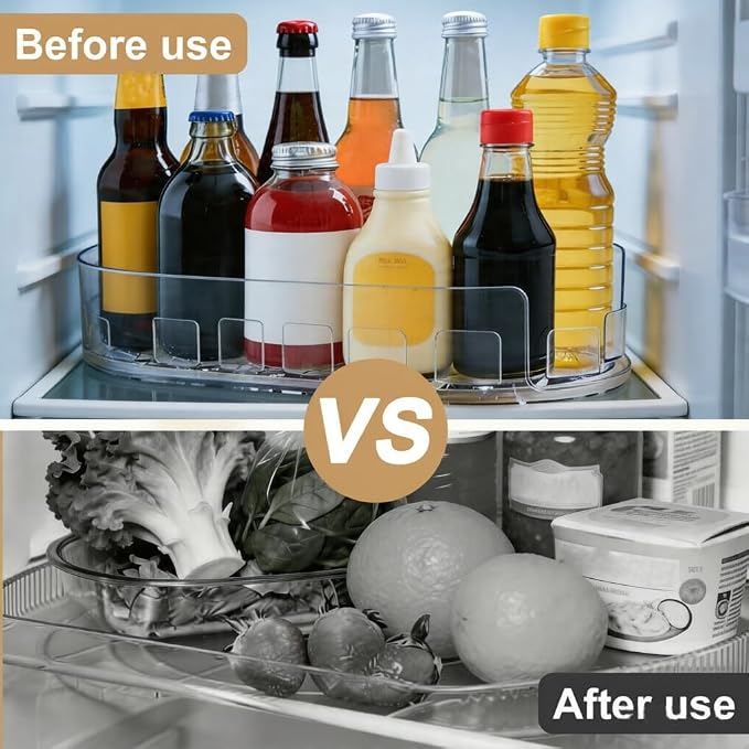 Fridge Turntable Organizer, 360° Rotating Fridge Organizer for Cabinet Tabletop, Clear Turntable Storage Bin for Refrigerator Pantry (33x21.5cm) - Image 5