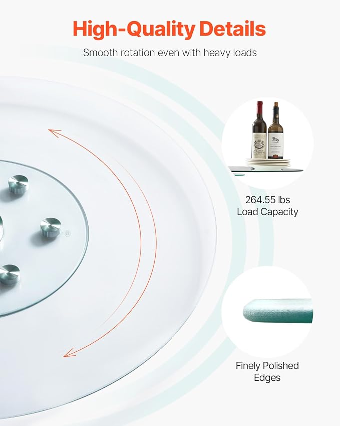 VEVOR 40 in Glass Lazy Susan Turntable, Tempered Glass Dining Table Centerpiece with 6 Rotating Wheels, 360° Smooth and Silent Spin Tabletop Rotating Tray, for Family Gatherings, Banquets & Weddings - Image 3