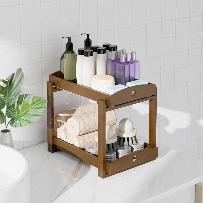 Bamboo Under Sink Organizer 2 Tier Pull Out Cabinet Storage Drawer - Image 8