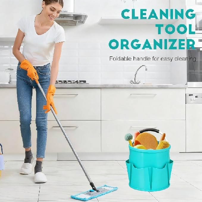 Cleaning Caddy for Cleaning Supplies,17L Cleaning Supply Caddy with Handle Foldable Cleaning Supplies Organizer Bucket Cleaning Products Organizers for Home, Garden (Lake Blue) - Image 3