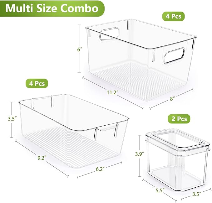 Set Of 10 Refrigerator Pantry Organizer Bins, Clear Plastic Food Storage Bins for Kitchen, Countertops, Cabinets, Fridge, Freezer, Bedrooms, Bathrooms, Fridge Organizer Bins Pantry Storage Containers - Image 5