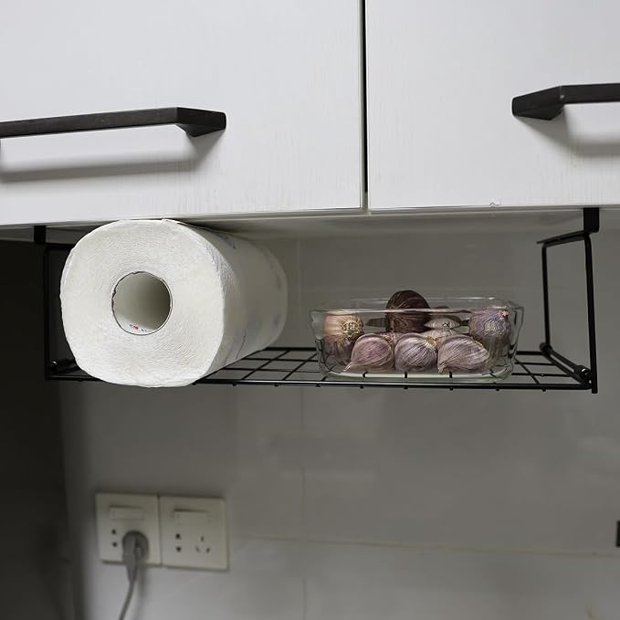 Foil and Plastic Wrap Organizer Kitchen Under Cabinet Desk Pantry Hanging Organizer Storage Foldable Rack (Black) - Image 4