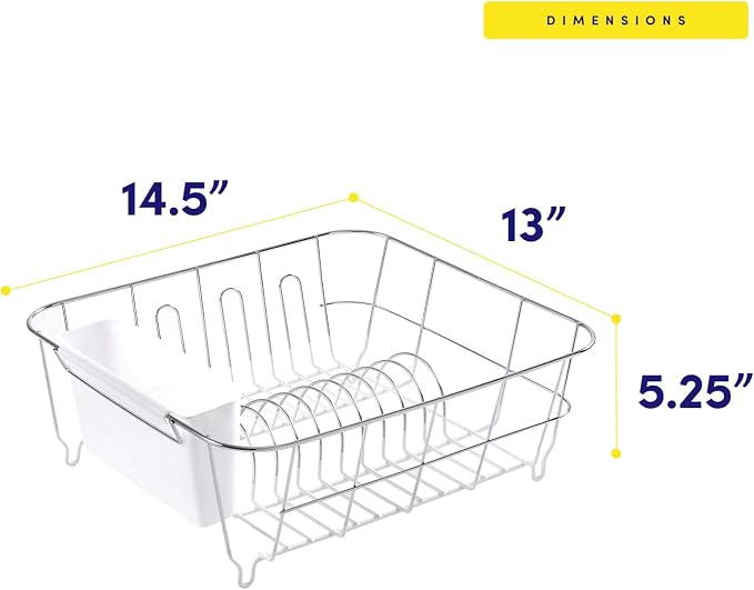 Sweet Home Collection Metal 2 Piece Dish Drying Rack Set Drainer with Utensil Holder Simple Easy to Use Fits in Most Sinks, 14.5" x 13" x 5.25", White - Image 4