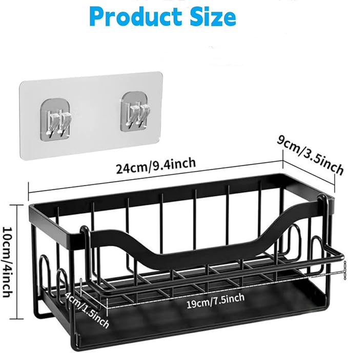 Sponge Holder for Kitchen Sink - Sink Caddy Organizer with Auto Drain Tray, Detachable Towel Rack, Stainless Steel Kitchen Counter Organizer Rack, Black - Image 3