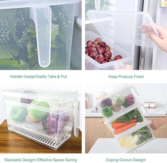 SILIVO Lettuce Keeper for Fridge(3 Pack)- 4.5L Vegetable Storage Containers for Refrigerator with Drain Tray Keep Fresh for Veggies and Salad - Image 4