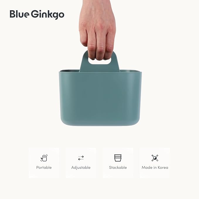 BLUE GINKGO Stackable Organizer Caddy, Square, Green, Made in Korea | Portable. Adjustable. Home, Office & School Storage. - Image 5