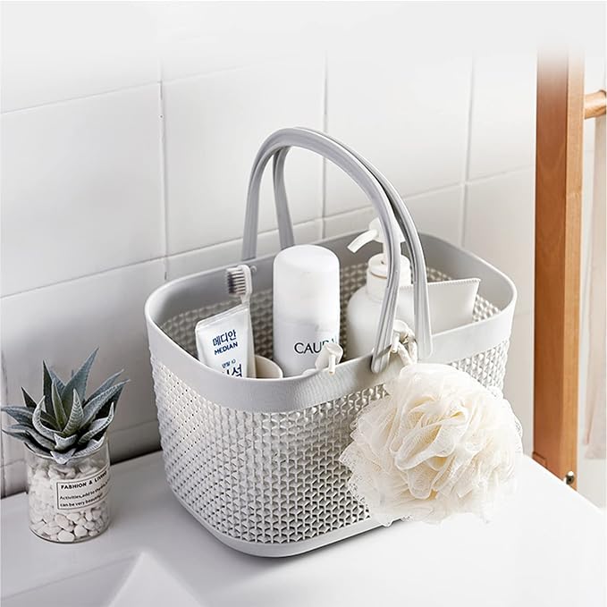Plastic Portable Shower Caddy Basket, Storage Organizer, Grey, 2 Pack | Bottom Drain Holes, Keep Dry, Sturdy and Durable, Easy to Carry for Bathroom, Kitchen, Dorm Room, RV, College - Image 2