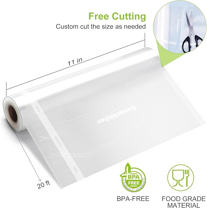 Bonsenkitchen Vacuum Sealer Bags, 11" x 20' Rolls 2 Pack for Food Storage | Commercial Grade Textured Food Roll, Bpa Free, Heavy Duty, Customized Size Bag for Sous Vide Cooking, VB3207 - Image 3