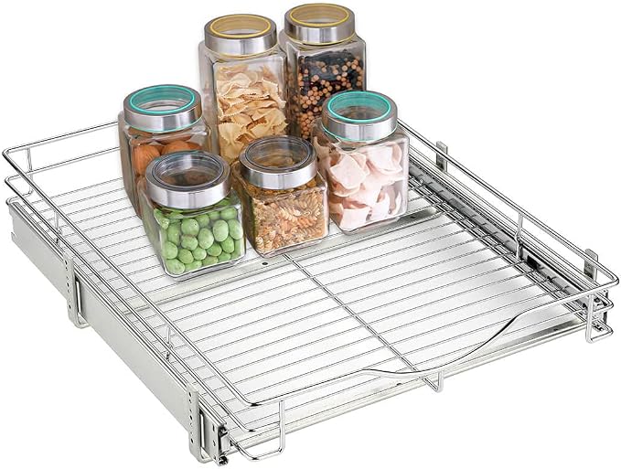DINDON 1 Tier Pull Out Cabinet Organizer (17" W x 21" D) Heavy-Duty Metal Sliding Drawer Shelf, Slide Out Wire Basket for Kitchen Cabinets, Pantry, Bathroom, Chrome Finish… - Image 9