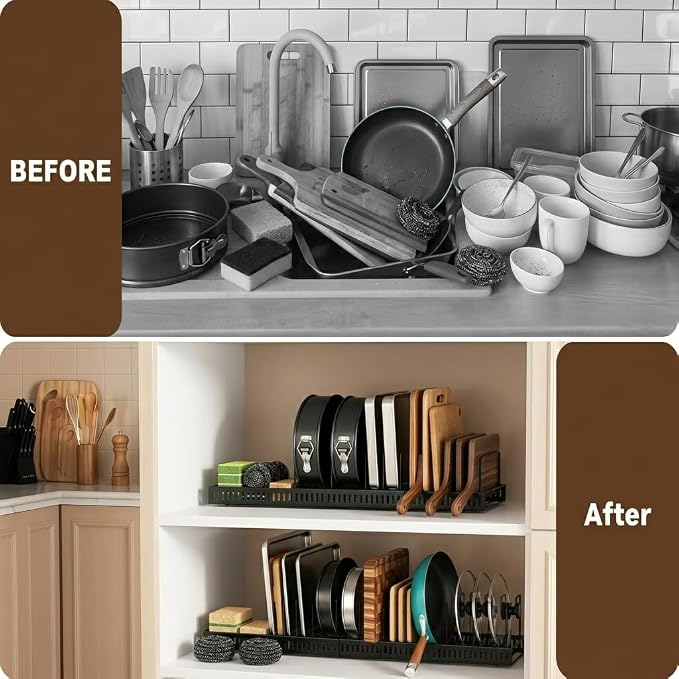 4-Pack Bakeware & Cutting Board Organizer,Pan Lid Rack for Cabinet | 4-Rack Modular Design, Adjustable Dividers, Flexible Cabinet Storage for Bakeware, Pans & Cutting Boards - Image 3
