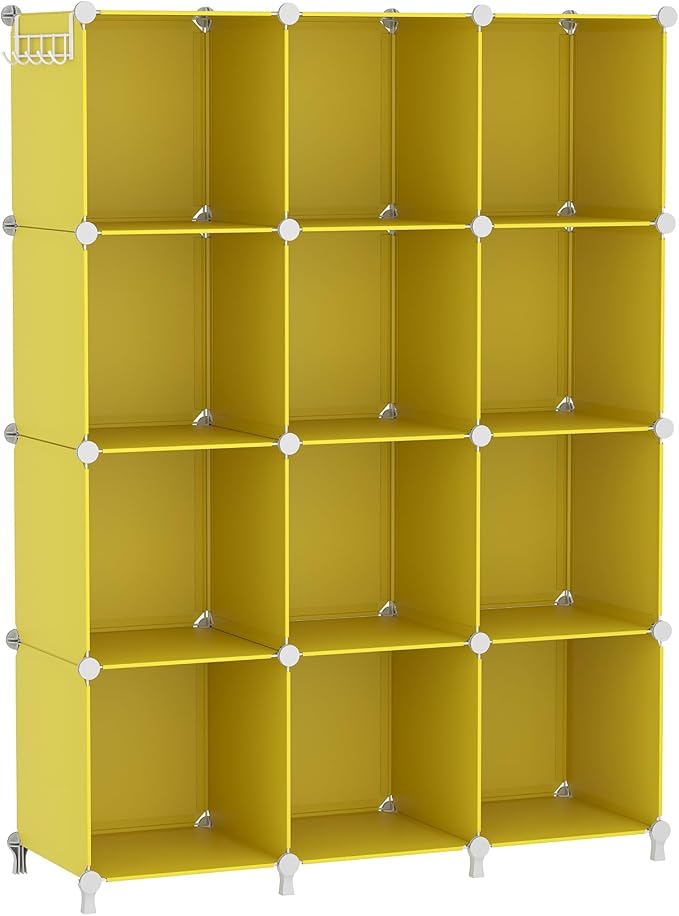AWTATOS Cube Storage Organizer Closet Organizers 12 Cube Storage Shelves | Protable Closet for Kids DIY Stackable Cube Shelves Bookshelf Clothes Organizer for Bedroom, Home, Yellow by AWTATOS