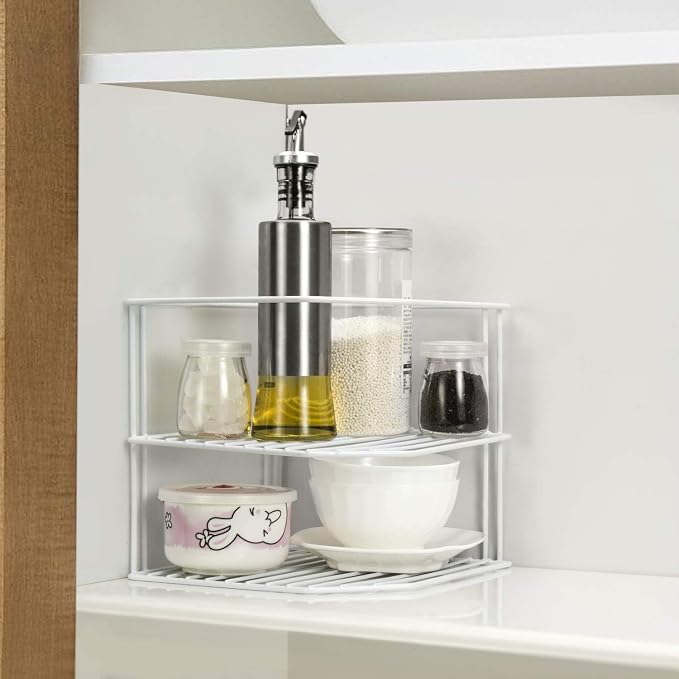 ROFAY Kitchen Cupboard Organiser, 3 Tier White Corner Plate Rack for Kitchen Cupboard Storage - Cupboard Shelf Insert Organiser (Pack of 2) - Image 2