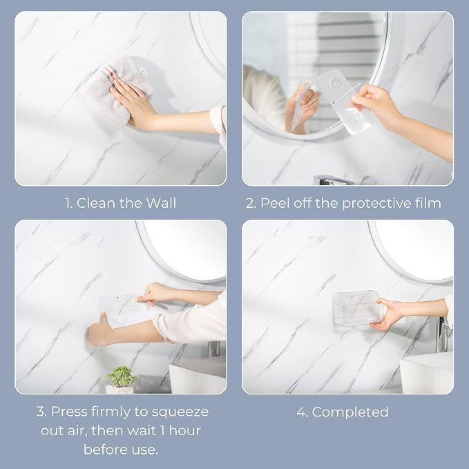 Adhesive Wall Organizer Bin, No-Drill, Clear, 7.1 x 3.15 x 4.75 in | BPA-Free PET, Built-In Drain Holes, Detachable, Easy-Reach Storage for Small Items Like Phones, Remotes, or Sponges - Image 7