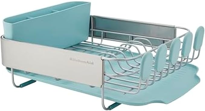 KitchenAid Compact Space Saving Rust Resistant Dish Rack with Removable Flatware Caddy and Angled Self Draining Drainboard, 12.63 x 15.87 x 5.54 Inch, Mineral Water by Unknown