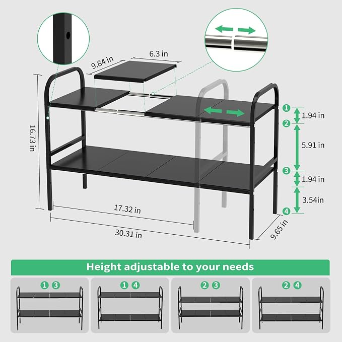 Expandable 2-Tier Under Sink Organizer, 8 Removable Plastic Boards, Tool-Free Installation (Black, 2-Tier 8 Boards) - Image 3