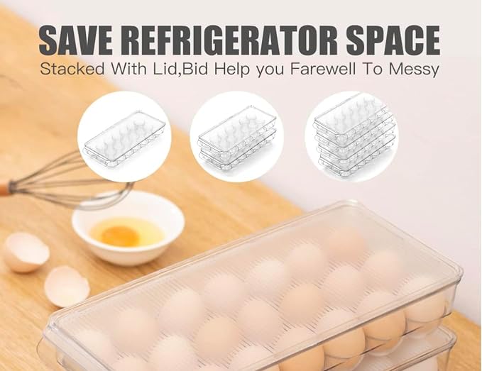 Egg Holder for fridge with Lid, Clear Plastic Egg Storage Container Refrigerator Organizer Bins, Stackable Tray Holds 18 Eggs Trays Storage (1 pack, 18 Eggs) - Image 5