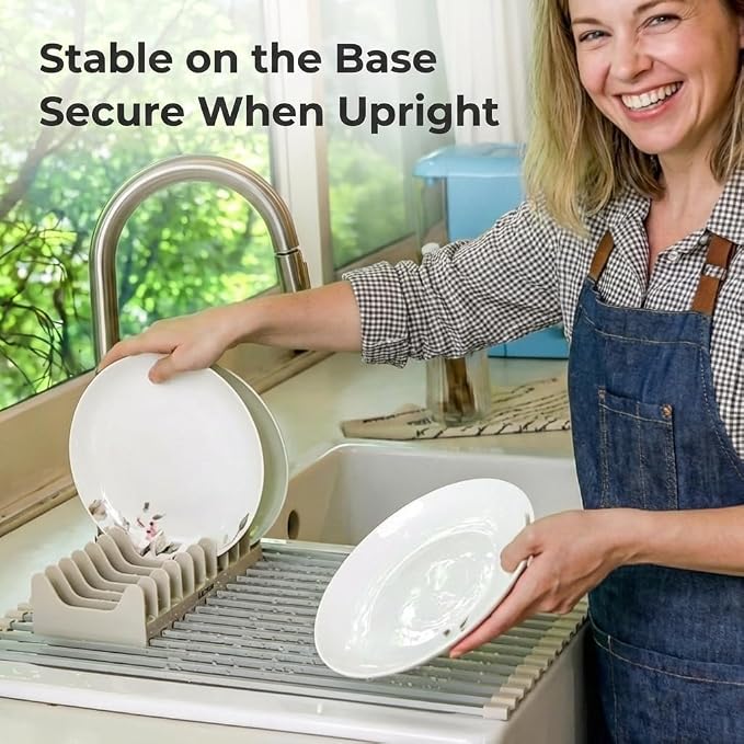 Medium Aluminum Roll Up Dish Drying Rack 17" x 13" with Dish Holder | Square aluminum bars, Available in 3 sizes & 2 colors, Rolls up for easy storage, Removable dish holder, Heat resistant - Image 6