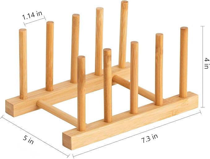 HBlife 2pcs Bamboo Dish Plate Bowl Cup Book Pot Lid Cutting Board Drying Rack Stand Drainer Storage Holder Organizer Kitchen Cabinet（Keep Dry） - Image 2