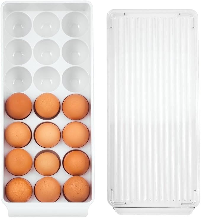 iDesign Plastic Egg Holder for Fridge with Lid, 21 Egg, Clear/White | Storage Container, Organizer Bin - Image 4