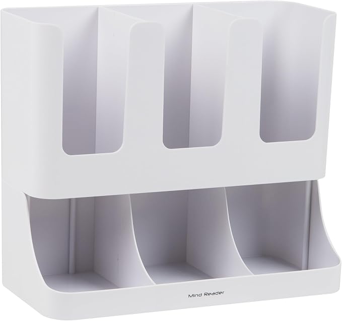 Mind Reader Cup and Condiment Station, 13 Inch Countertop Coffee Bar Organizer with 6 Compartments, Storage Caddy for Cups, Lids and Packets, Plastic, White 13" L x 6.4" W x 11.5" H (Pack of 4) - Image 7