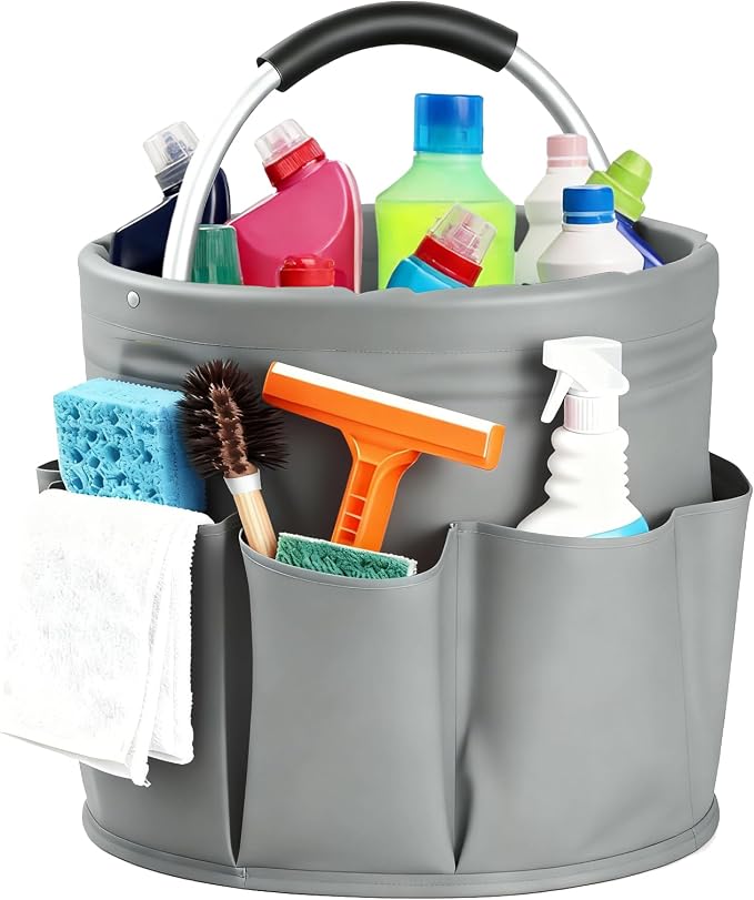 Cleaning Caddy with Handle, for Cleaning Supplies Organizer Bucket | Foldable Storage Tote with 6 Pockets,17L Large Capacity Basket for Household Organizer,Laundry Room,Bathroom & Home by Unknown