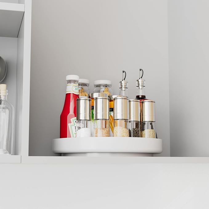 Ovicar Lazy Susan Cabinet Organizer - 11 inch Metal Turntable Lazy Susan for Kitchen Spice Rack Pantry Cupboard Bathroom Countertop Refrigerator Table Storage, White - Image 5