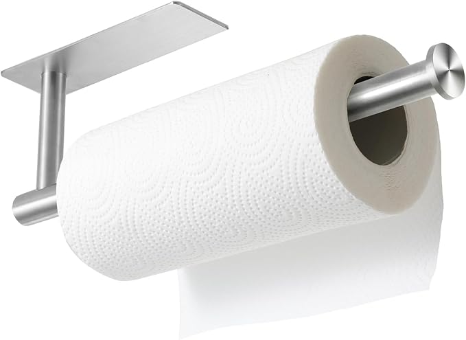 theaoo Under Cabinet Paper Towel Holder for Kitchen, Wall Mount, Silver | Adhesive Paper Towel Roll Rack for Bathroom or Kitchen, SUS304 Stainless Steel, Self-Adhesive or Screw Installation - Image 8