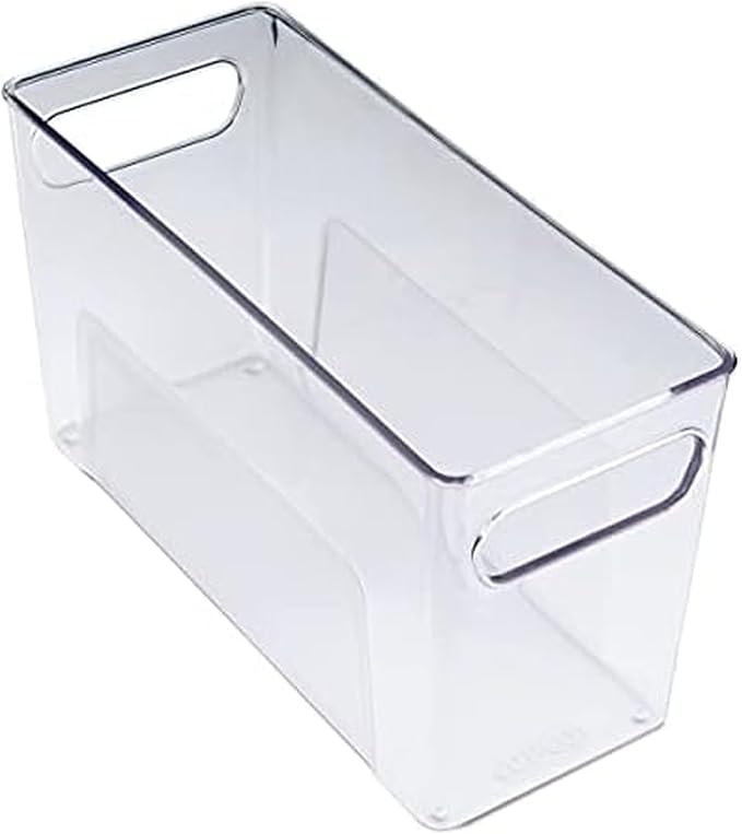 Copco Clear Narrow Storage Bin with Built-In Handles - Refrigerator Organizer, Pantry Organizers and Storage, Bathroom Organizer, Kitchen Organizers and Storage, Hand Wash by Copco