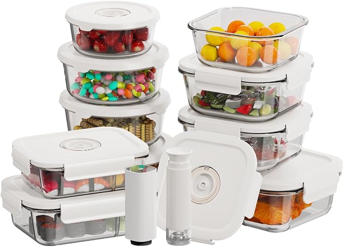 HOLDN’ STORAGE Food Storage Containers With Vacuum Sealing, Set of 10 | Glass Containers, Two Pumps, Keep Food Fresh Longer, BPA-Free Glass, Leak-Proof, Ideal for Meal Prep, Marinating by HOLDN%E2%80%99STORAGE