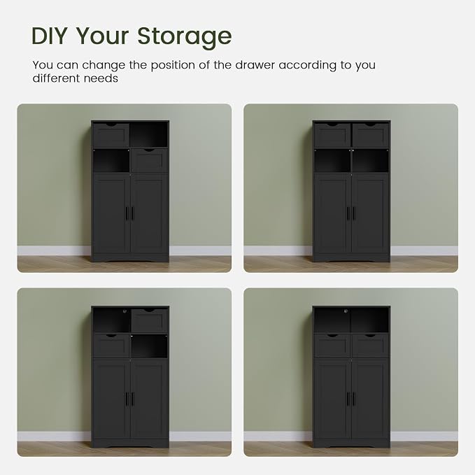 Iwell Storage Cabinet with Doors & Shelves, Kitchen Pantry Cabinet, Bathroom Cabinets for Living Room, Kitchen, Laundry, Black - Image 6