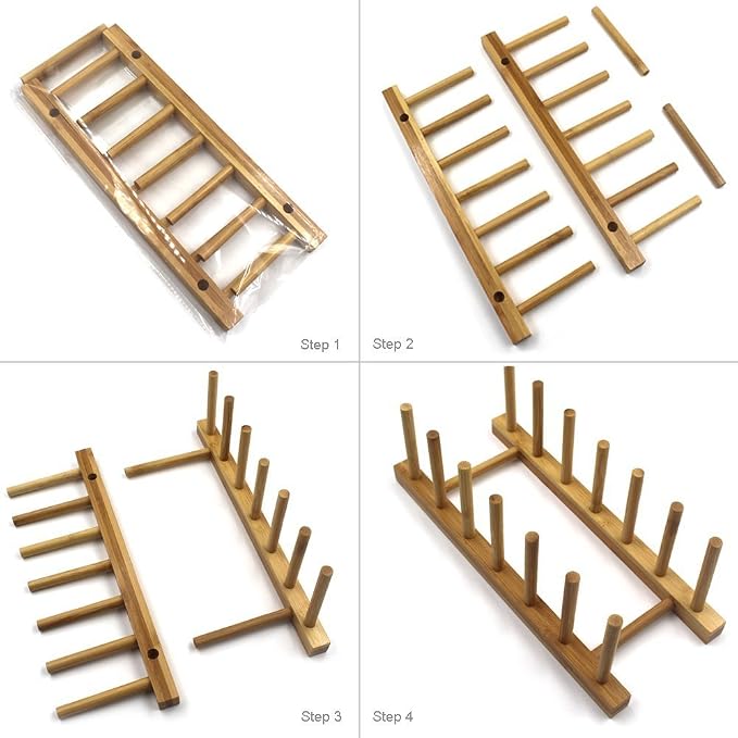 INNERNEED Bamboo Wooden Dish Rack, Vertical Plate & Lid Organizer | for Kitchen Cabinet or Countertop, Drying Stand for Dishes, Cutting Boards - Image 7