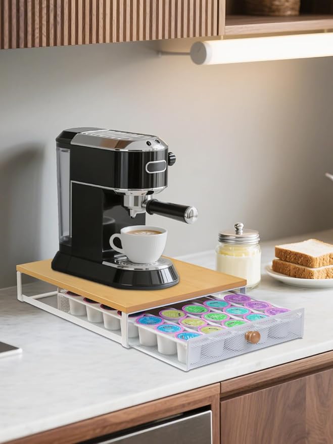 Sedegn Coffee Pod Storage Drawer: Holds 35 K-Cup Pods Coffee Pod Organizer | Sliding Drawer K Cup Holder for Easy Access, Fits Keurig & Coffee Bars, Non-Slip Feet, No Assembly Needed, Oak - Image 2
